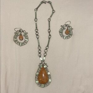 Elegant Silver and Brown Jewelry Set